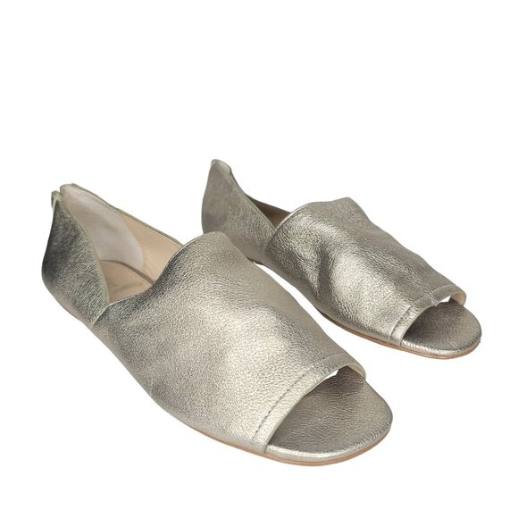 Botkier New York Women's Peep Toe slip on Metallic gold Leather Flats Size 8.5 - Picture 1 of 13